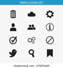 Set Of 12 Editable Web Icons. Includes Symbols Such As Settings, Recycle Bin, Approved And More. Can Be Used For Web, Mobile, UI And Infographic Design.
