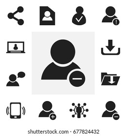 Set Of 12 Editable Web Icons. Includes Symbols Such As Access Allowed, Download, Delete Member And More. Can Be Used For Web, Mobile, UI And Infographic Design.