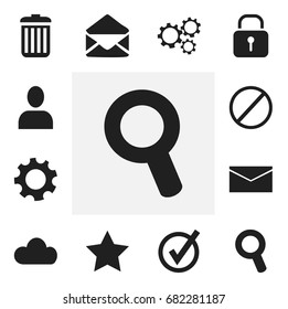 Set Of 12 Editable Web Icons. Includes Symbols Such As Bookmark, Profile, Gear And More. Can Be Used For Web, Mobile, UI And Infographic Design.
