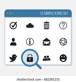 Set Of 12 Editable Web Icons. Includes Symbols Such As Letter, Dove, Group And More. Can Be Used For Web, Mobile, UI And Infographic Design.