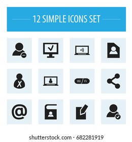 Set Of 12 Editable Web Icons. Includes Symbols Such As Edit File, Computer, Wifi And More. Can Be Used For Web, Mobile, UI And Infographic Design.