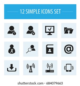 Set Of 12 Editable Web Icons. Includes Symbols Such As Magnifier, Mail Symbol, Error Account And More. Can Be Used For Web, Mobile, UI And Infographic Design.