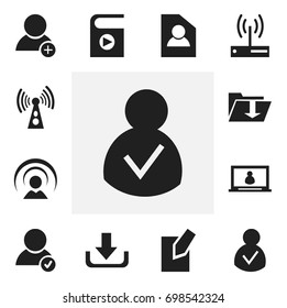 Set Of 12 Editable Web Icons. Includes Symbols Such As Song List, Access Allowed, Download And More. Can Be Used For Web, Mobile, UI And Infographic Design.