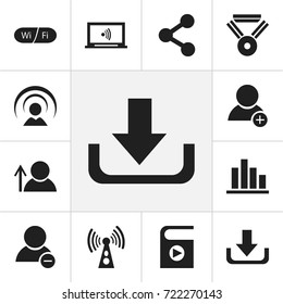 Set Of 12 Editable Web Icons. Includes Symbols Such As Monitor, Download, New Friend And More. Can Be Used For Web, Mobile, UI And Infographic Design.