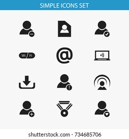 Set Of 12 Editable Web Icons. Includes Symbols Such As Approve User, Delete Member, Error Account And More. Can Be Used For Web, Mobile, UI And Infographic Design.