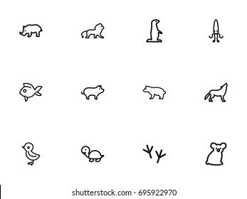 Set Of 12 Editable Zoo Outline Icons. Includes Symbols Such As Wolf, Predator, Gopher And More. Can Be Used For Web, Mobile, UI And Infographic Design.