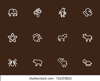 Set Of 12 Editable Zoo Outline Icons. Includes Symbols Such As Kine, Spinner, Diver And More. Can Be Used For Web, Mobile, UI And Infographic Design.