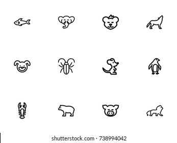 Set Of 12 Editable Zoo Outline Icons. Includes Symbols Such As Cougar, Wildcat, Wolf And More. Can Be Used For Web, Mobile, UI And Infographic Design.