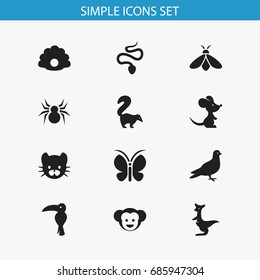 Set Of 12 Editable Zoology Icons. Includes Symbols Such As Feline, Mouse, Baboon And More. Can Be Used For Web, Mobile, UI And Infographic Design.