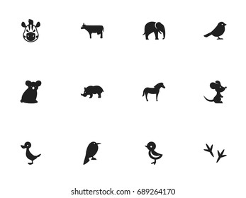 Set Of 12 Editable Zoology Icons. Includes Symbols Such As Kine, Mouse, Crow And More. Can Be Used For Web, Mobile, UI And Infographic Design.