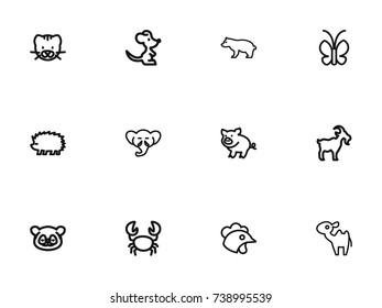 Set Of 12 Editable Zoology Outline Icons. Includes Symbols Such As Predator, Porcupine, Proboscis And More. Can Be Used For Web, Mobile, UI And Infographic Design.