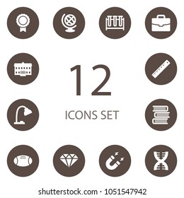 Set of 12 education icons set. Collection of globe, lamp, ruler and other elements.