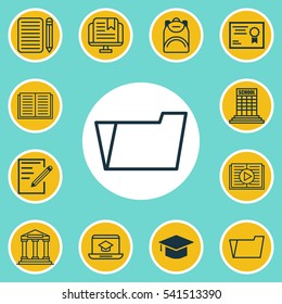 Set Of 12 Education Icons. Includes Paper, Document Case, Distance Learning And Other Symbols. Beautiful Design Elements.