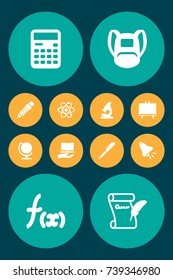 Set Of 12 Education Icons Set.Collection Of Accounting, Molecule, Agreement And Other Elements.