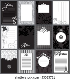 Set of 12 elegant black and white cards