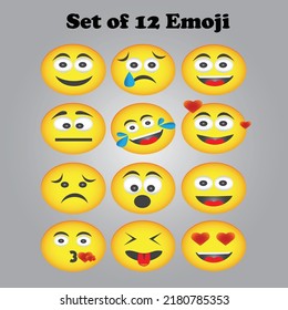 Set of 12 Emoji vector design with different expression.