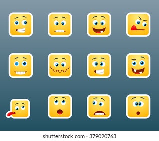 Set 12 Emoticon Smile Stickers Chat Stock Vector (Royalty Free ...