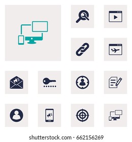 Set Of 12 Engine Icons Set.Collection Of Marketing, Author Rights, Responsive And Other Elements.