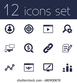 Set Of 12 Engine Icons Set.Collection Of Columns, Targeting, Dartboard And Other Elements.