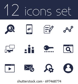 Set Of 12 Engine Icons Set.Collection Of Warning, Magnifier, Engine And Other Elements.