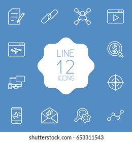 Set Of 12 Engine Outline Icons Set.Collection Of SEO Test, Style, Home And Other Elements.