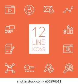 Set Of 12 Engine Outline Icons Set.Collection Of Running Title, Copyright, Choice And Other Elements.