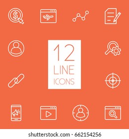 Set Of 12 Engine Outline Icons Set.Collection Of Guest, Targeting, Keywords And Other Elements.