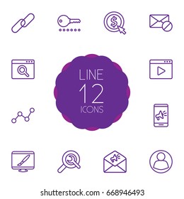 Set Of 12 Engine Outline Icons Set.Collection Of Choice, Block, Web Design And Other Elements.
