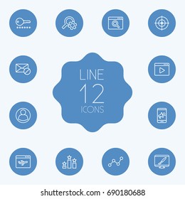 Set Of 12 Engine Outline Icons Set. Collection Of Password, Goal, Guest And Other Elements.