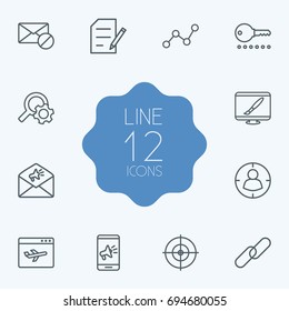 Set Of 12 Engine Outline Icons Set.Collection Of Item Identifier, Web Design, Block And Other Elements.