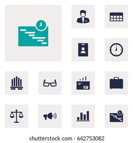 Set Of 12 Enterprise Icons Set.Collection Of Suitcase, Balance, Diagram And Other Elements.