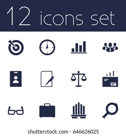 Set Of 12 Enterprise Icons Set.Collection Of Pen, Spectacles, Goal And Other Elements.