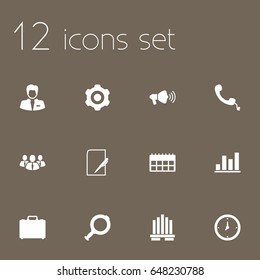 Set Of 12 Enterprise Icons Set.Collection Of Colleagues, Worker, Time And Other Elements.