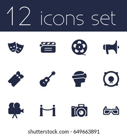 Set Of 12 Entertainment Icons Set.Collection Of Cyberspace, Action, Theater And Other Elements.