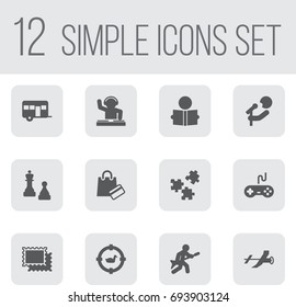 Set Of 12 Entertainment Icons Set.Collection Of Disco, Checkmate, Playing And Other Elements.