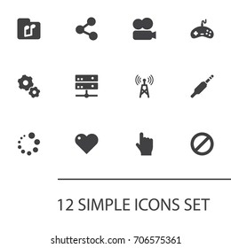 Set Of 12 Entertainment Icons Set.Collection Of Loading, Database, Gear And Other Elements.