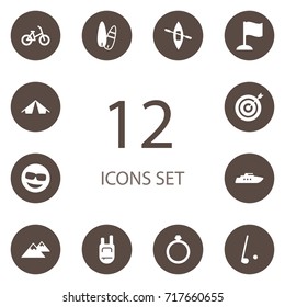 Set Of 12 Entertainment Icons Set.Collection Of Peak, Finish, Smile And Other Elements.