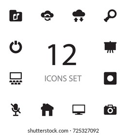 Set Of 12 Entertainment Icons Set.Collection Of File, Search, Service And Other Elements.