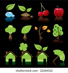 Set of 12 environmental green icons for your design idea