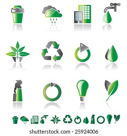 Set of 12 environmental icons isolated on white with smaller versions