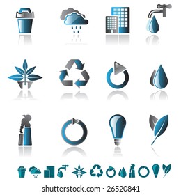 Set of 12 environmental icons isolated on white with smaller versions