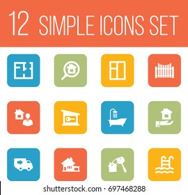 Set Of 12 Estate Icons Set.Collection Of Bath, Mortgage, Home And Other Elements.