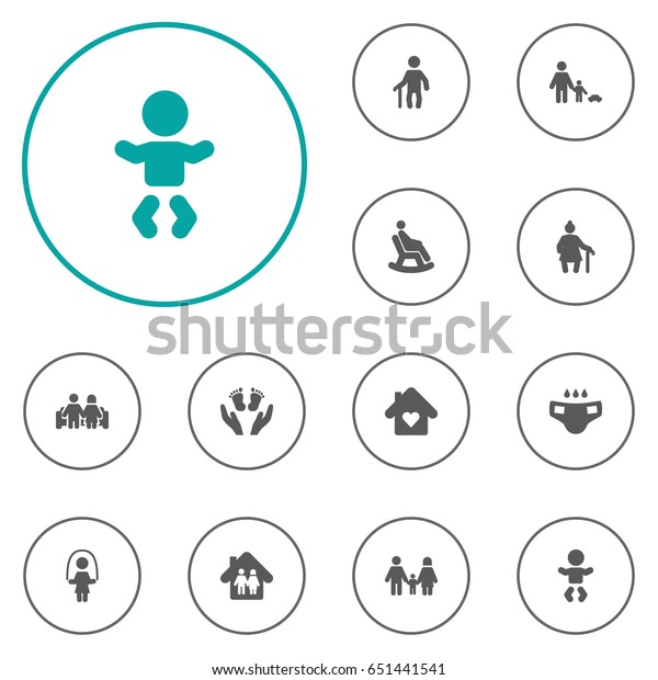 Set Of 12 Family Icons Set.Collection Of Kid,\
Relatives , Grandma\
Elements.