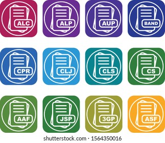 Set Of 12 File Format Icons For Mobile Application and websites
