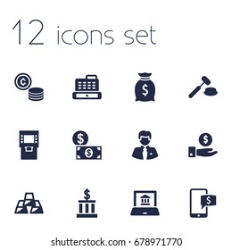 Set Of 12 Finance Icons Set.Collection Of Save Money, Worker, Judge And Other Elements.