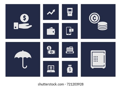 Set Of 12 Finance Icons Set.Collection Of Terminal, Cash, Online Banking And Other Elements.