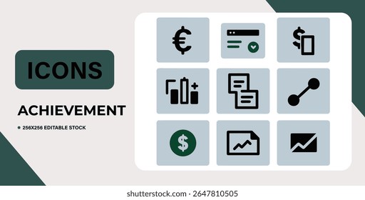 Set of 12 finance and medical icons. Editable vector stock.