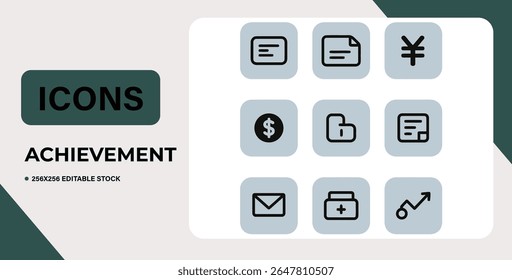 Set of 12 finance and medical icons. Editable vector stock.