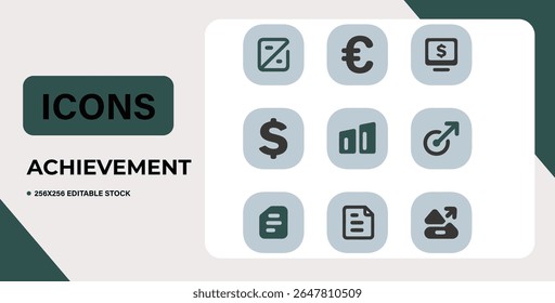 Set of 12 finance and medical icons. Editable vector stock.
