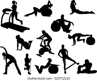 The set of 12 fitness silhouette 